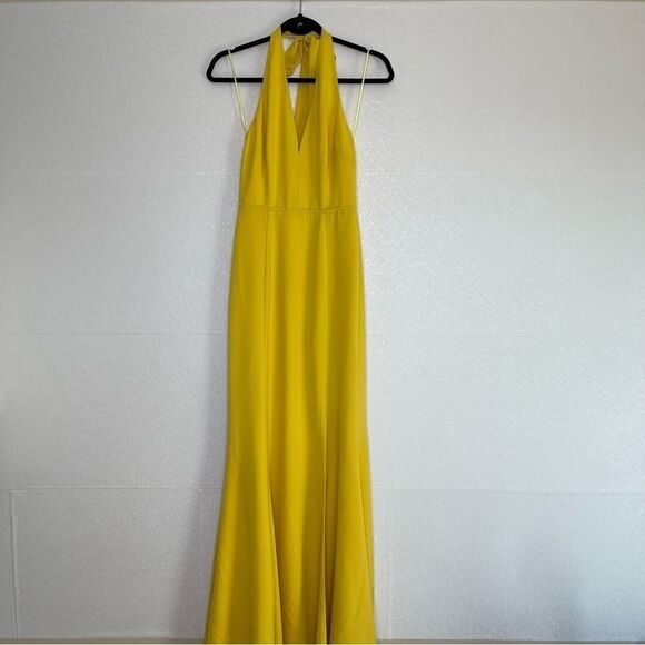 DRESS the Population Tie Back Halter Shiloh Gown Yellow S - Picture 2 of 6